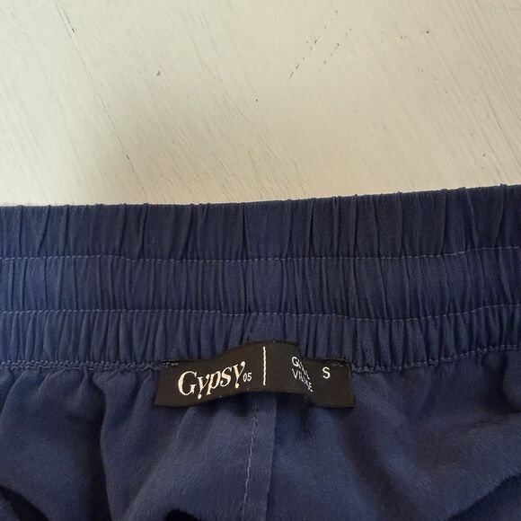 Gypsy 05 Global Village Silk Pants S Pull-On Drawstring 100% Navy Pockets Luxury - Picture 6 of 8